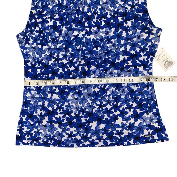 Calvin Klein Sleeveless Blouse with Blue Watercolour Floral Pattern - Picture 7 of 11
